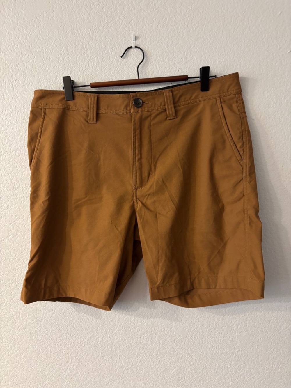 Prana Men's Flat-Front Performance Shorts in Camel Brown